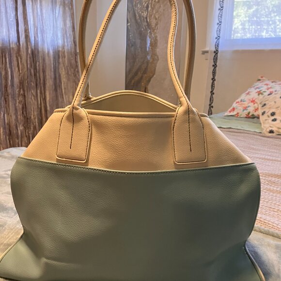 TOD'S Girelli Light Blue White Pebbled Leather X Large Tote Bag Purse Italy - Picture 4 of 7